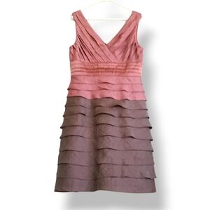 Adrianna Papell Dusty Rose Taupe Tiered Midi Dress Iridescent Cocktail Formal 14
